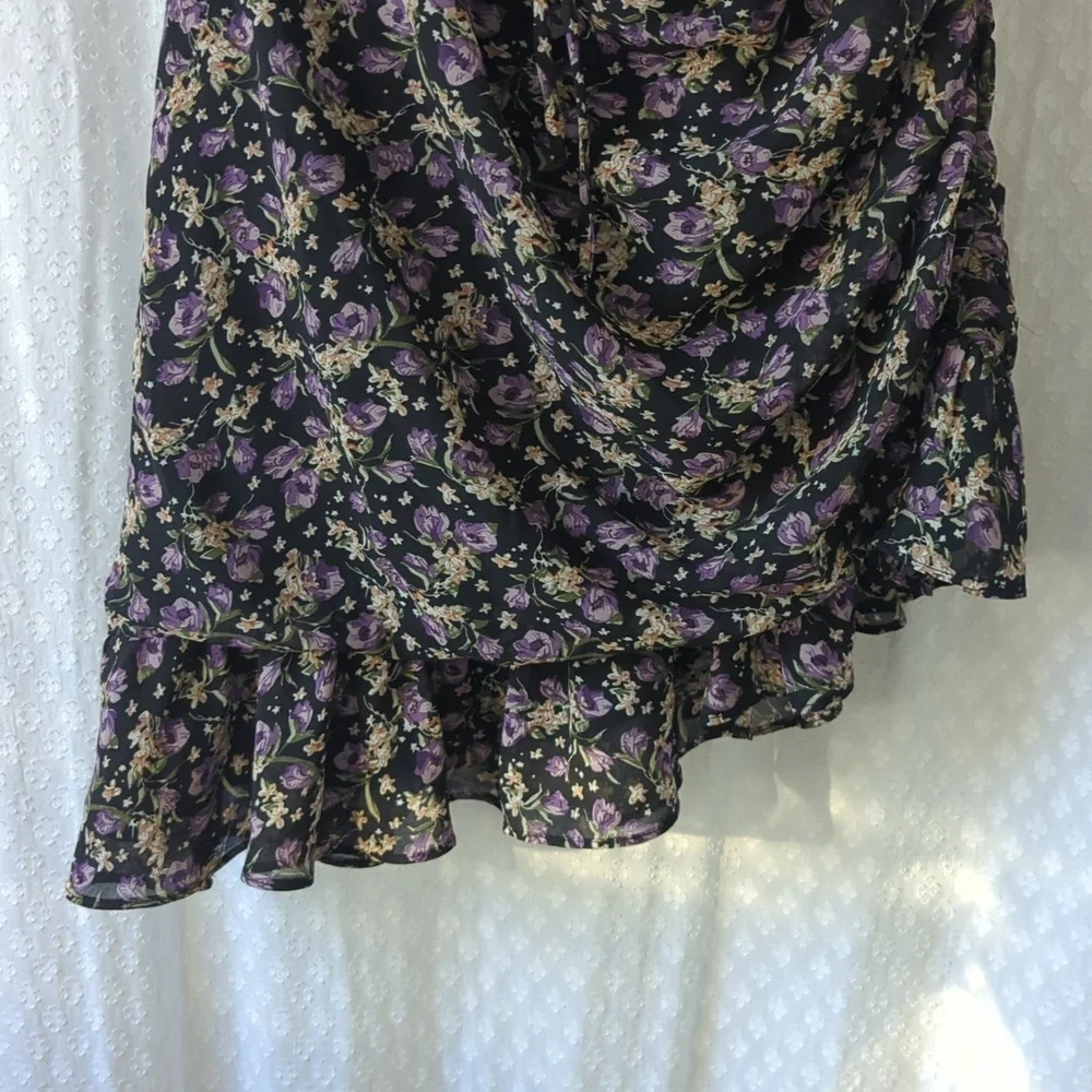 Astr Asymmetrical Floral Dress in Black and Purple Ditsy Print Women's XL - Picture 7 of 9